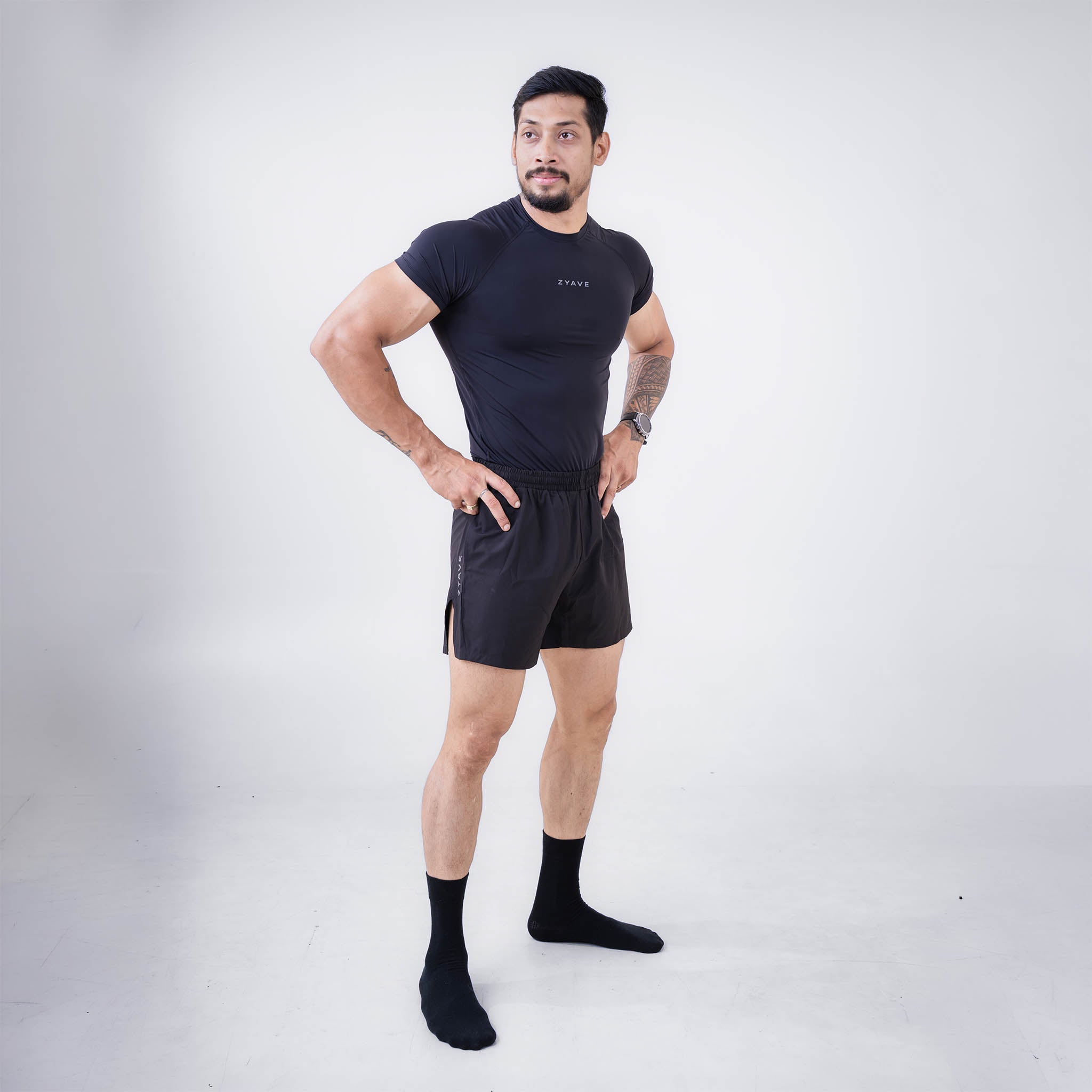 ZYAVE Men's Black Compression T-Shirt - Athletic Fit