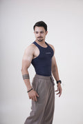 ZYAVE Deep Navy Ribbed Compression Tank front standing pose