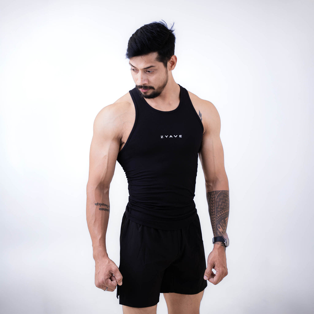 ZYAVE Men's Black Ribbed Tank Top - Front View