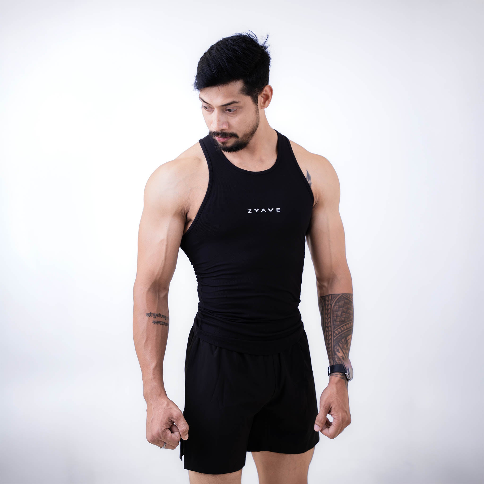 ZYAVE Men's Black Ribbed Tank Top - Front View