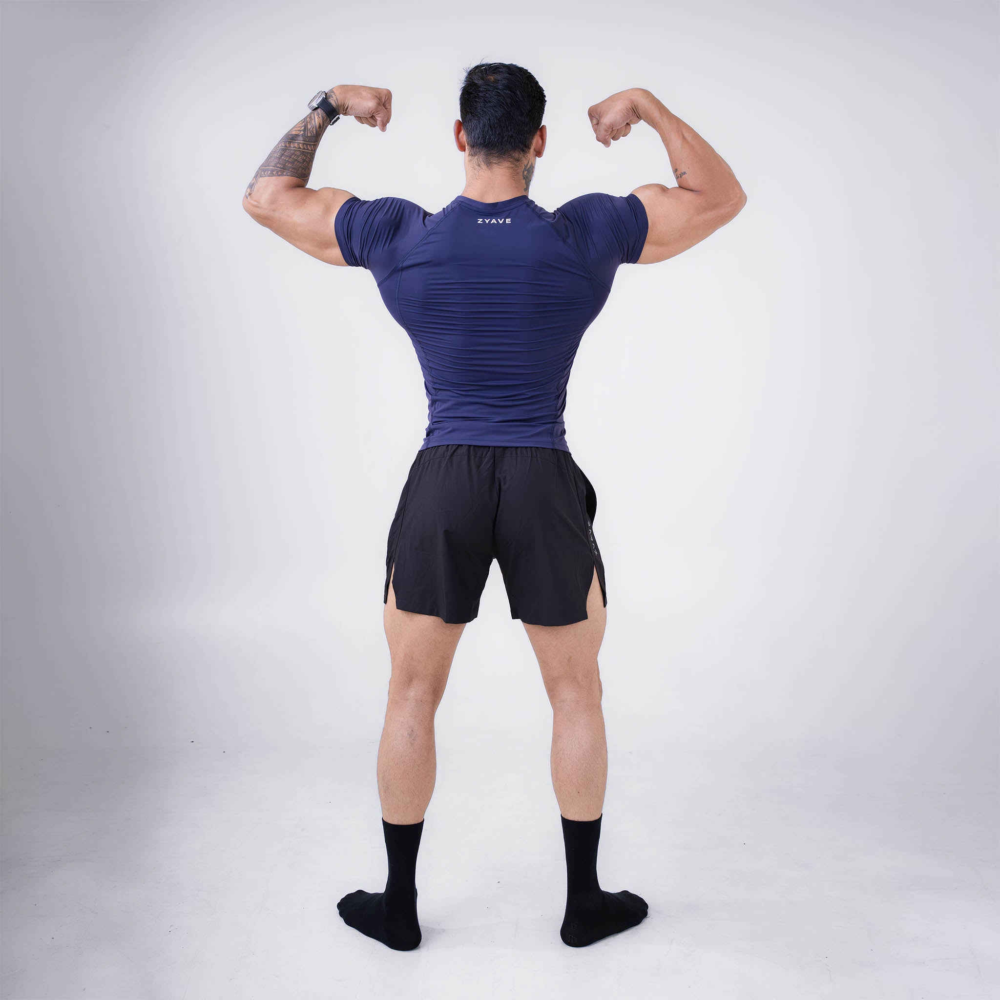 ZYAVE Men's Navy Compression T-Shirt - Back View