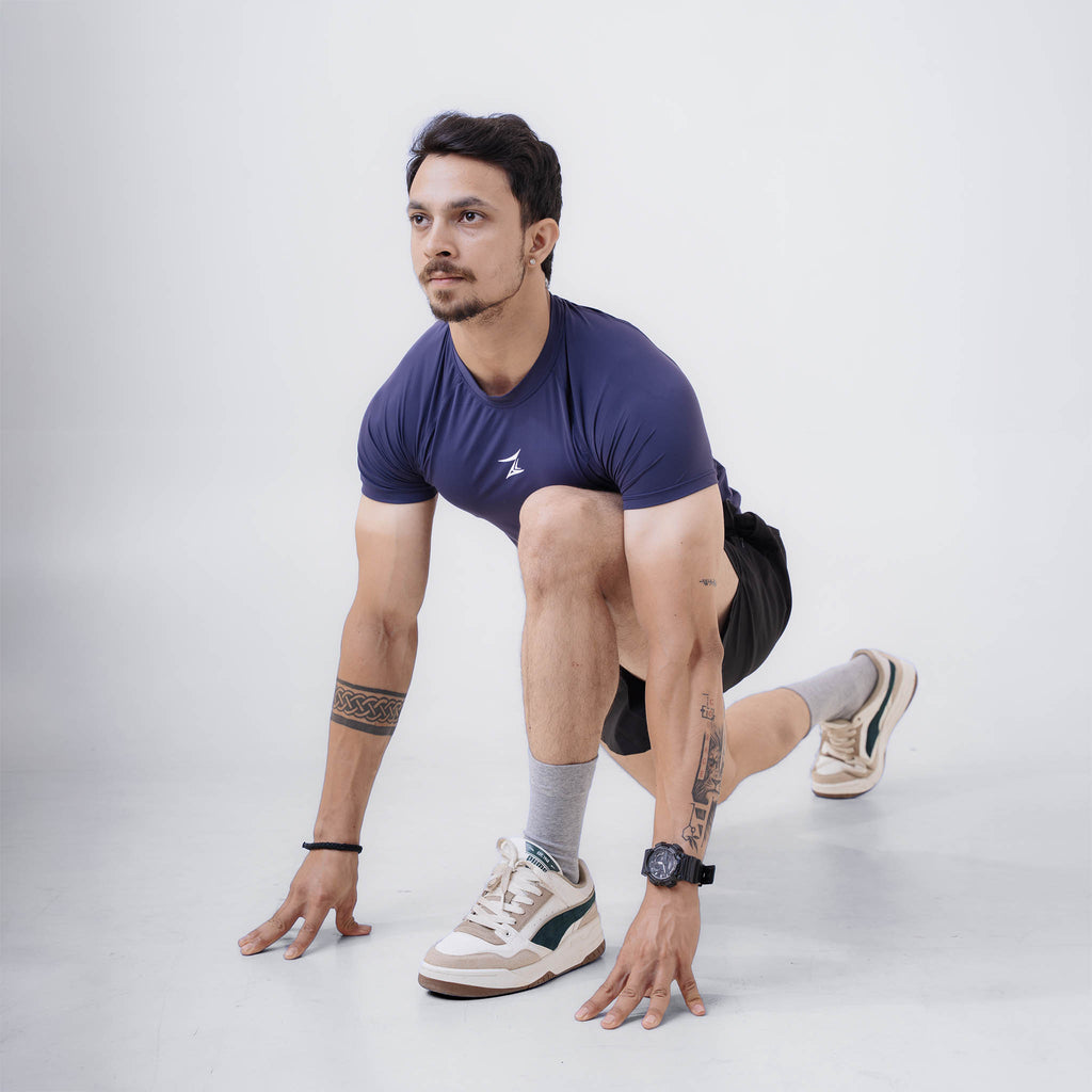 ZYAVE Men's Navy Compression T-Shirt - Training Pose