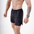 Front view of ZYAVE Men's Onyx Running Shorts with lightweight stretch performance fabric and athletic fit.