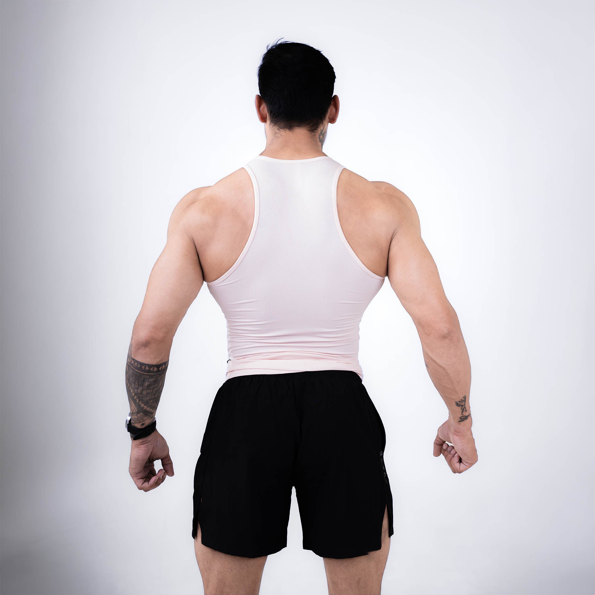 ZYAVE Men's Pastel Pink Ribbed Tank Top - Back View