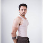 ZYAVE Men's Pastel Pink Ribbed Tank Top - Close-Up View