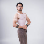 ZYAVE Men's Pastel Pink Ribbed Tank Top - Side View