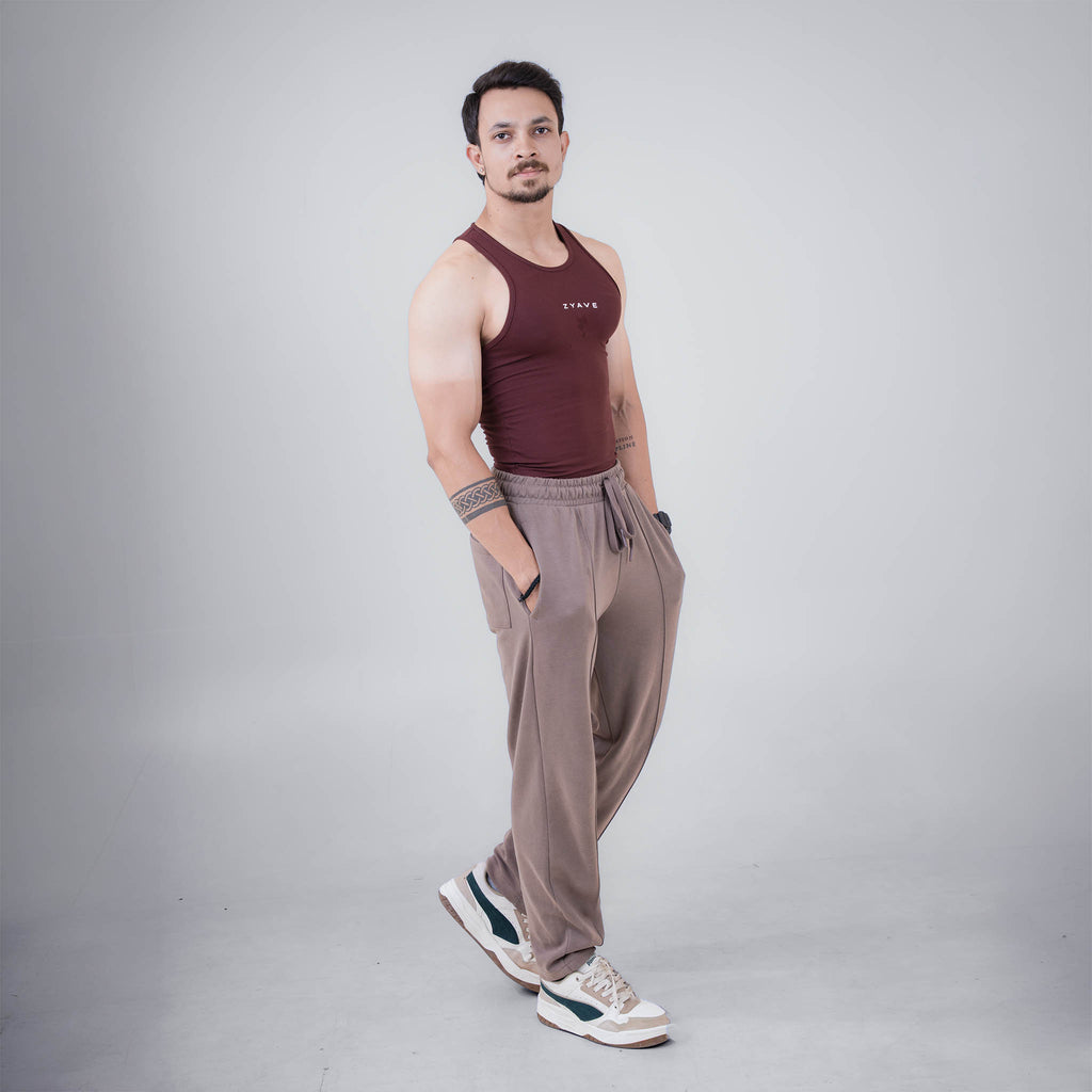 ZYAVE Men's Red Wine Ribbed Tank Top - Athletic Fit