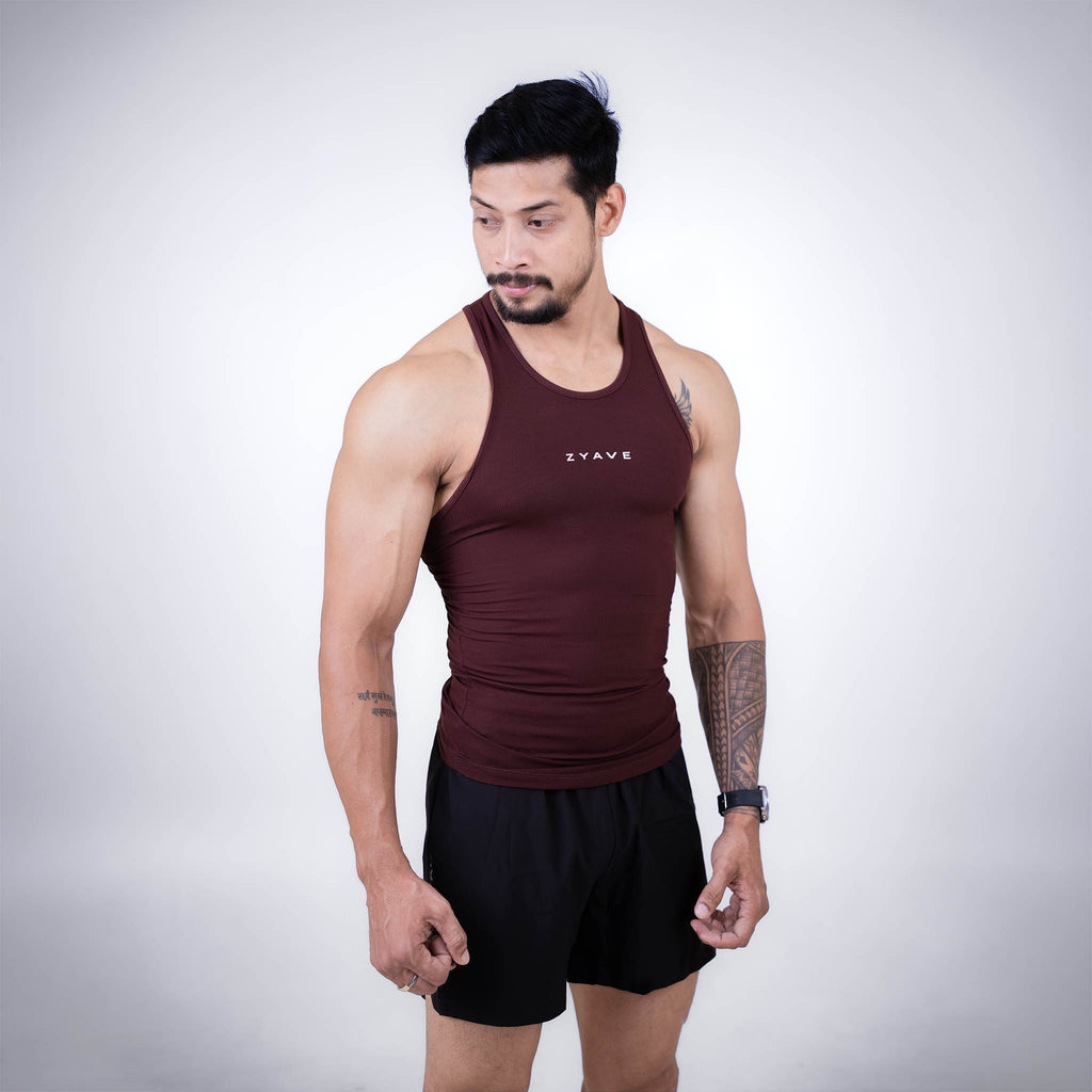 ZYAVE Men's Red Wine Ribbed Tank Top - Front View