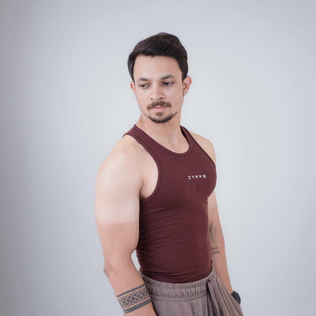 ZYAVE Men's Red Wine Ribbed Tank Top - Side View