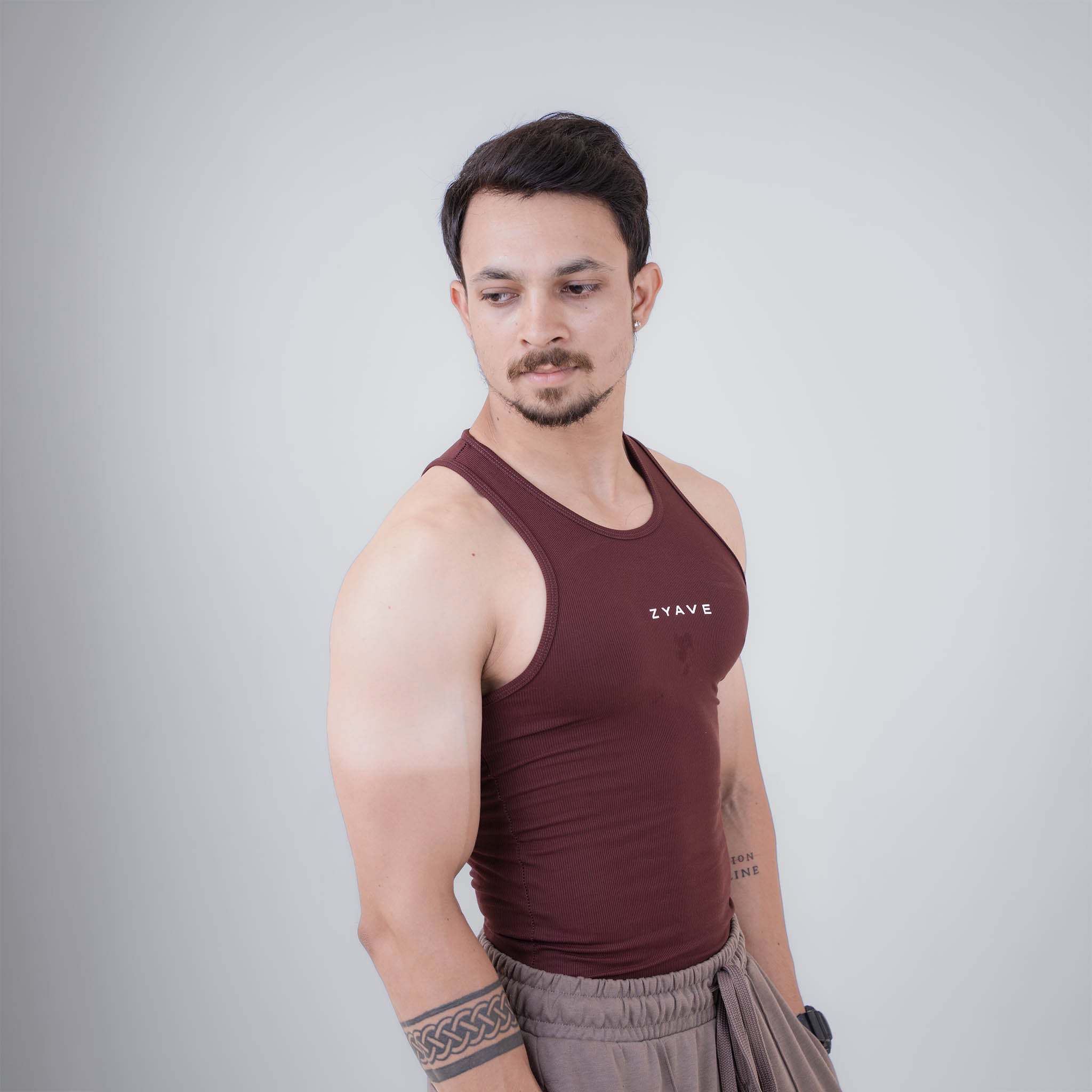 ZYAVE Men's Red Wine Ribbed Tank Top - Side View