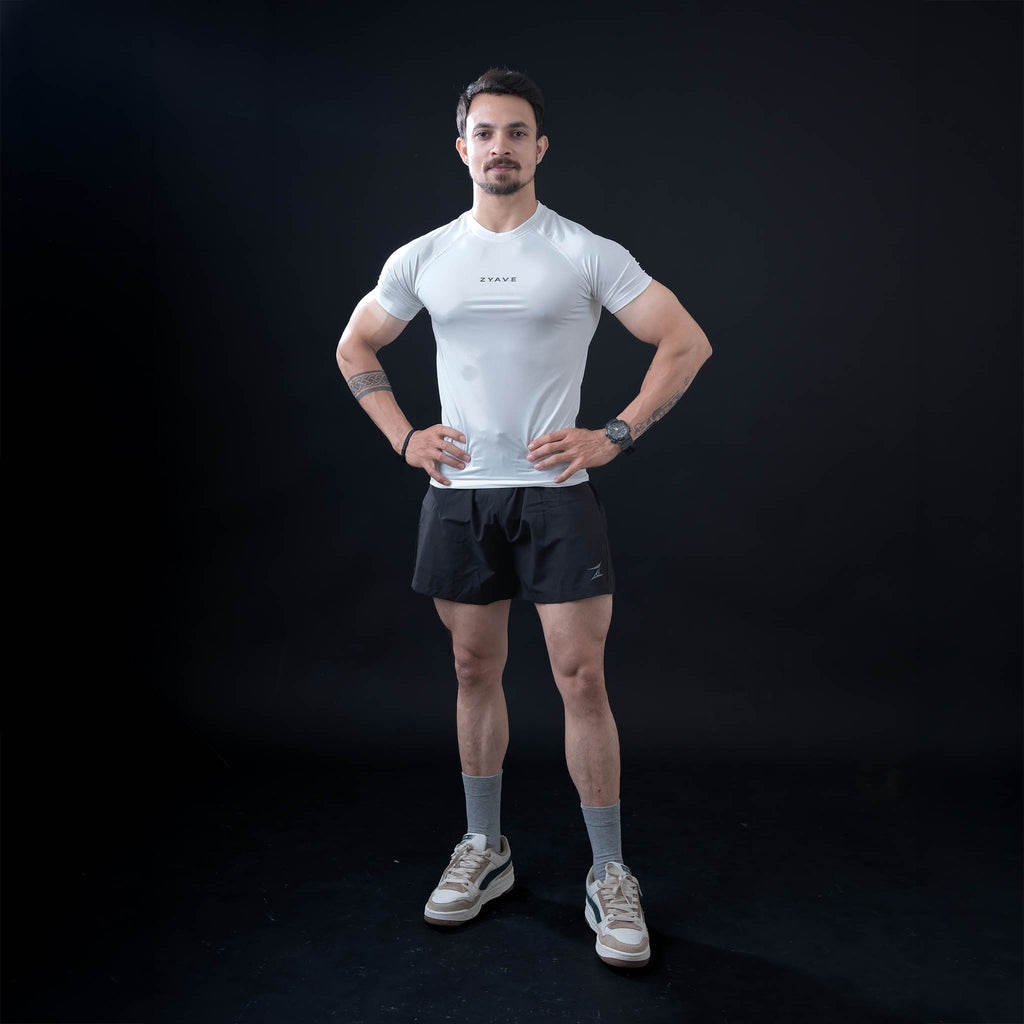 ZYAVE Men's White Compression T-Shirt - Athletic Fit