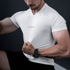 ZYAVE Men's White Compression T-Shirt - Close-Up Logo Detail